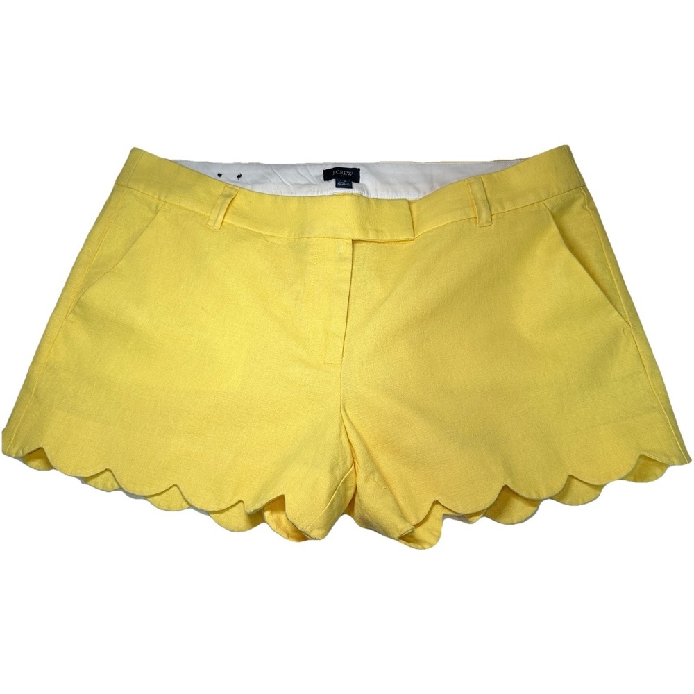 J.Crew  Scalloped Shorts Women's Size 12 Yellow Chino Linen Classic Chic Preppy